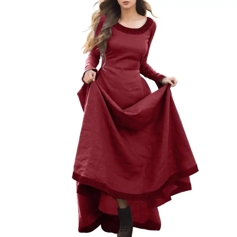 Women Fashion Fairy Fairy Elf Dress Medieval Robe Vintage Long Sleeve Renaissance Viking Costume Party Dress Halloween Cosplay