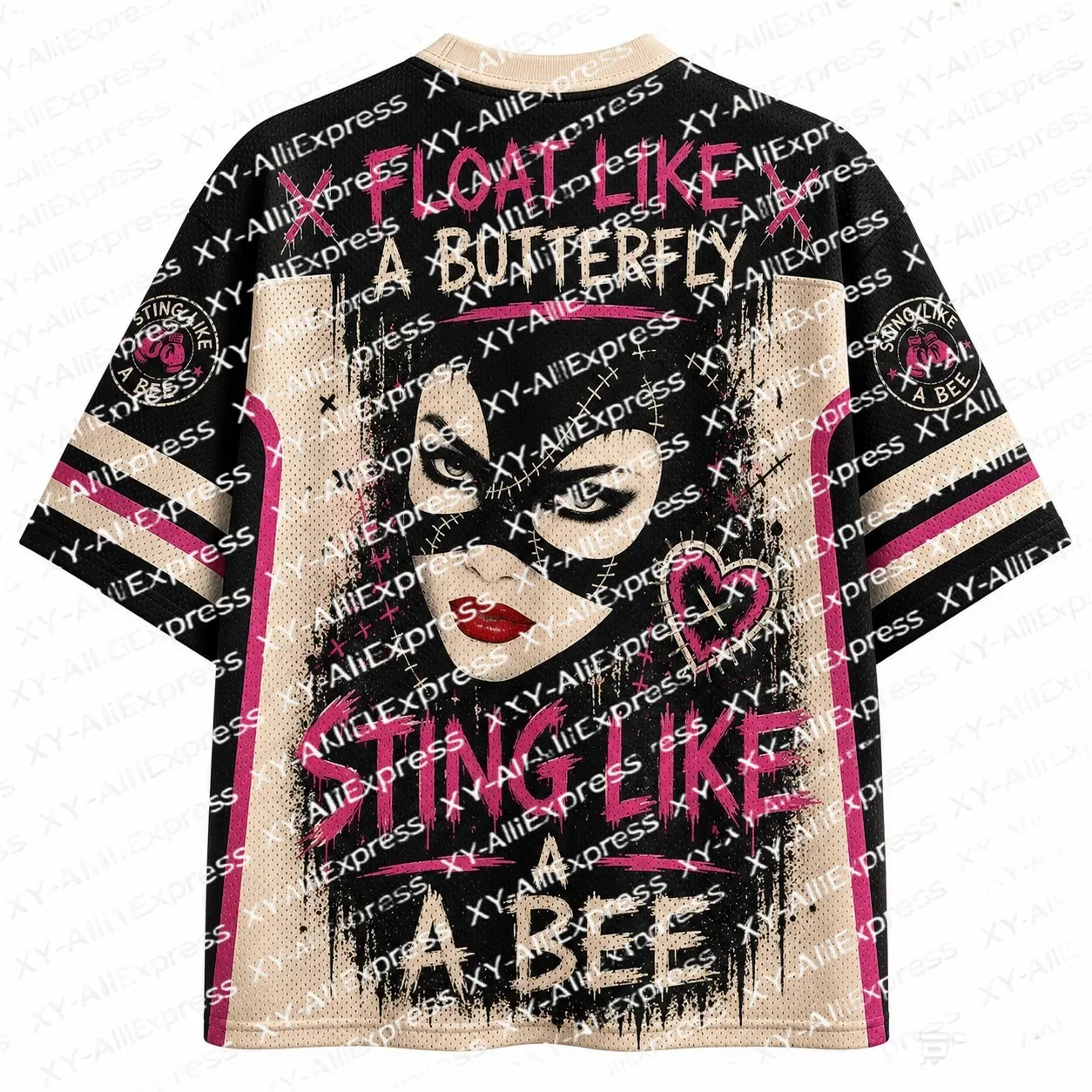 Men's Vintage Masked Lady Graphic T-Shirt Retro Pink Heart Graffiti Quote Print Quick Dry Breathable Summer Casual Streetwear