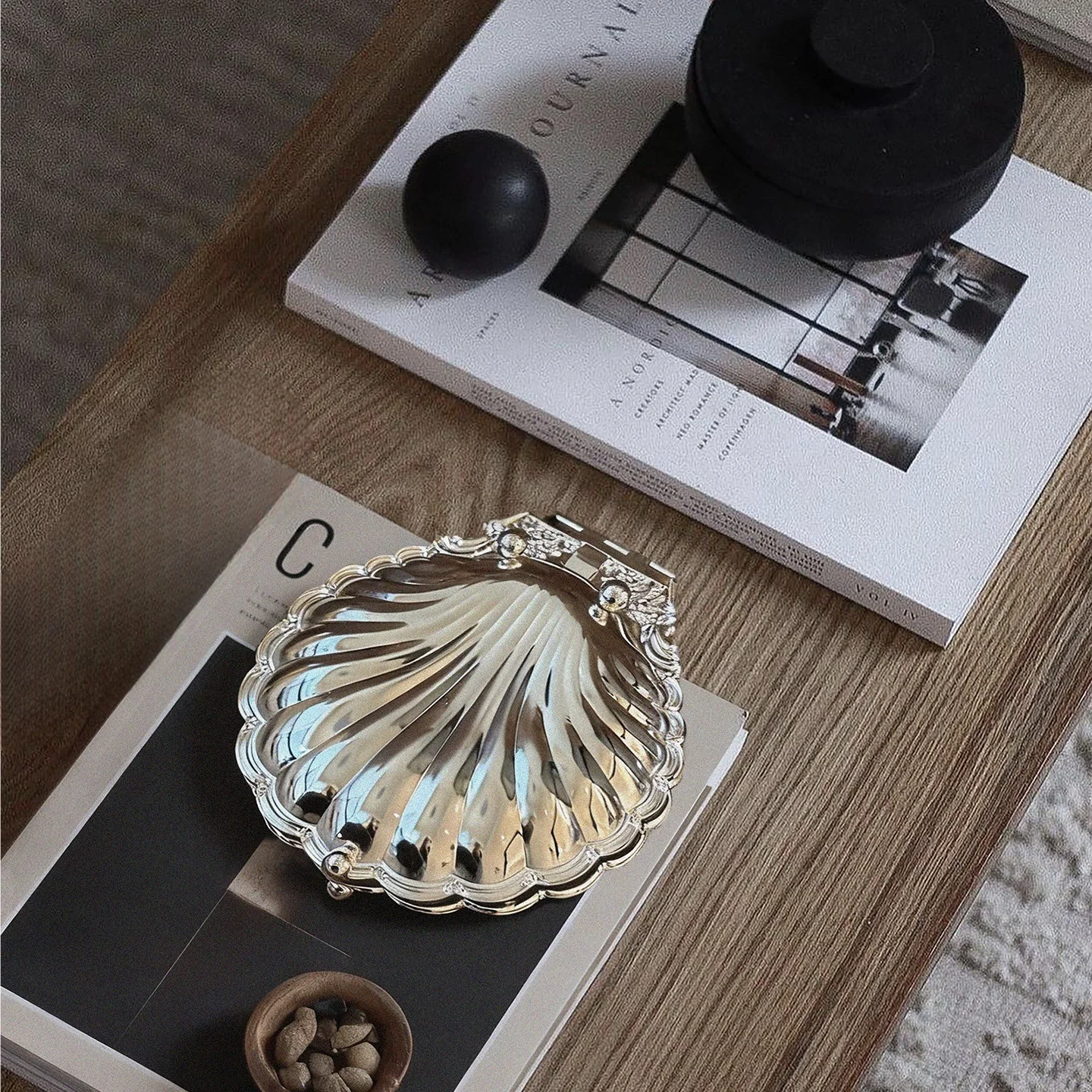 Large Capacity Shell Tray ins Retro Flip Metal Storage Box display decoration aromatherapy candle tray