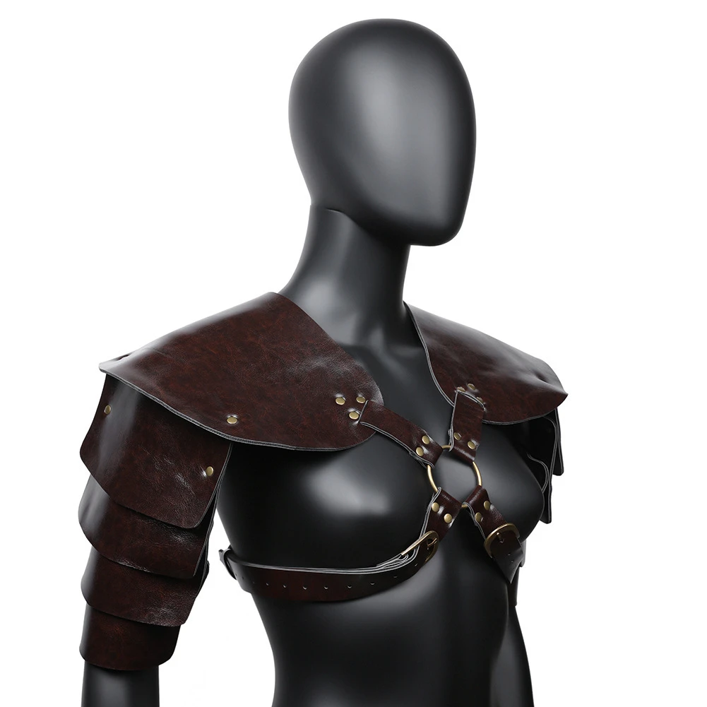 Steampunk Women's Leather Shoulder Armor Western Medieval Knight Warrior Halloween Cosplay Costume Pirate Bodyguard Breastplate