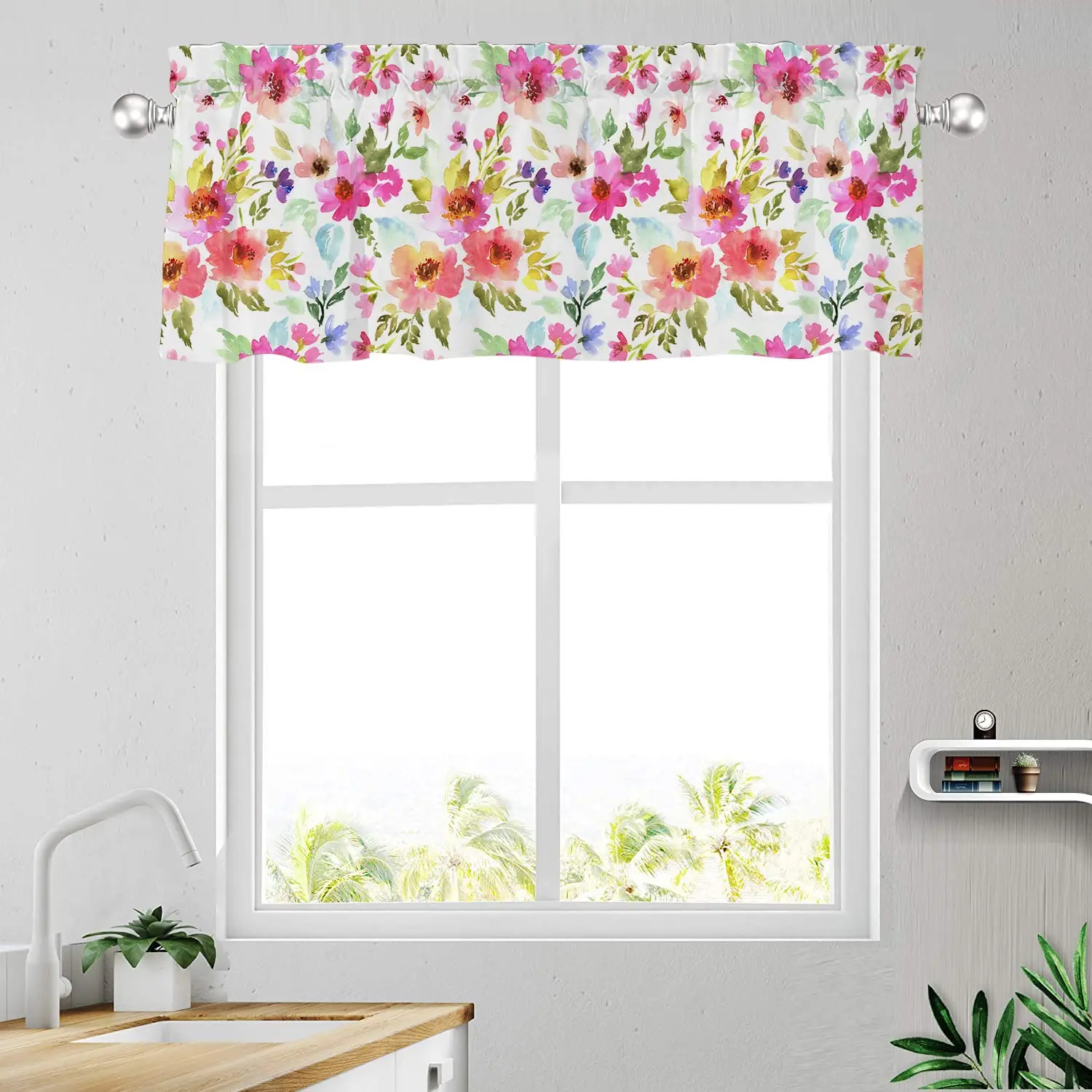 Curtain Valances for Kitchen Window Multicolor Flower Valance Windows Treatments Short Curtains  Bedroom Living Room Décor