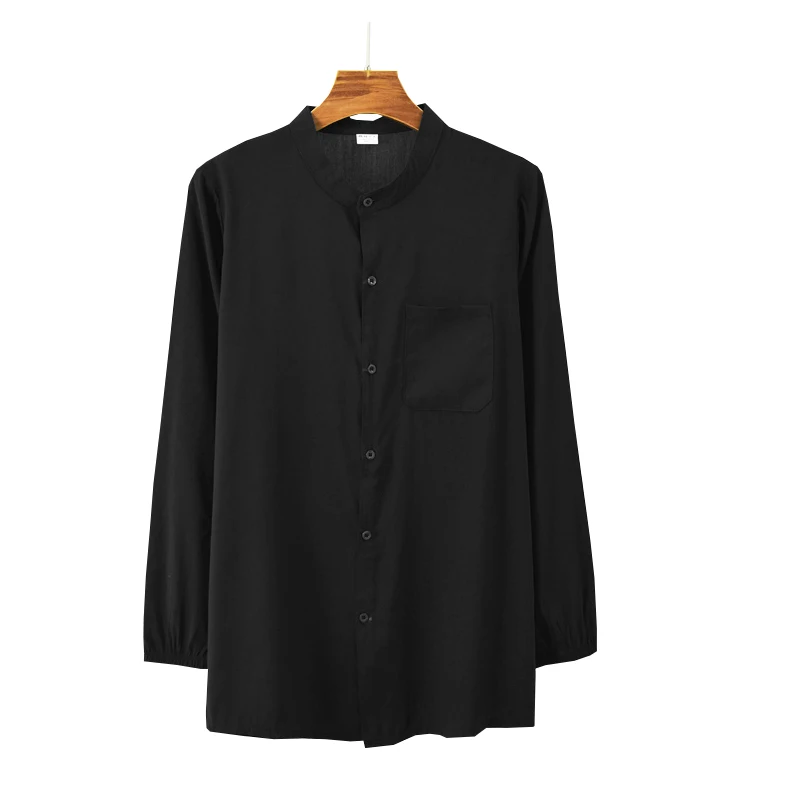 Summer Cotton Silk Men's Long-sleeved Shirt Simple Stand-up Collar Temperament Elegant Casual Shirt Comfortable Cool Home Wear
