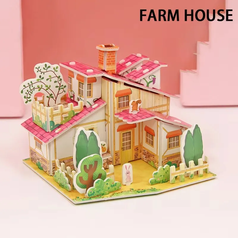 3D Paper Puzzle Montessori Miniature Houses Funny Carton Construction Models For Kids Handmade Educational Toys