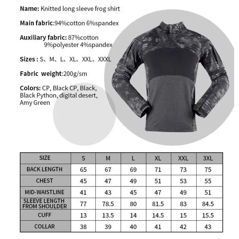 Camouflage Tactical T-shirts For Men Autumn Spring Outdoor Training Hunting Camping Long Sleeve Combat Paintball Frog Tee Shirt