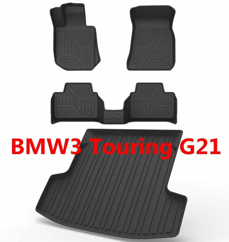 Эксклюзивные коврики TPE для пола и багажника для BMW G21 serii 3 Touring (2019-2024) — всепогодные, нескользящие автомобильные аксессуары