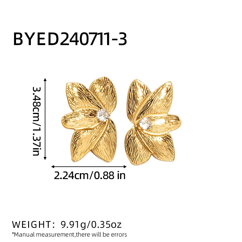 Hot-selling Waterproof Stainless Steel Flower Gold Color Big Stud Earrings Metal High Quality Fashion Statement Jewelry Women