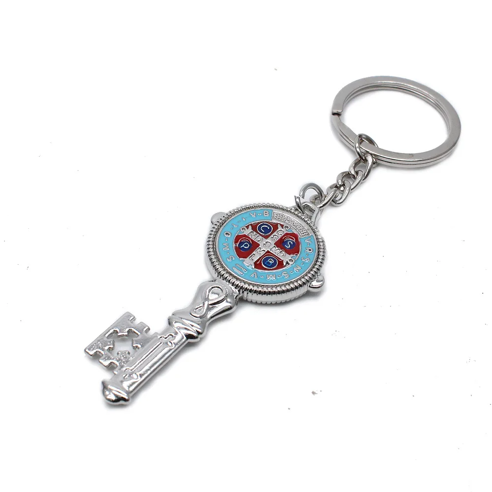 New Colorful Ancient Key Shapes St. Benedict Keychain Charm Ring Jewelry Religious Sacred Sites Durable DecorationsKeyringCharms