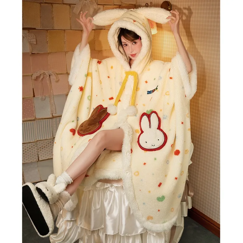Miffy Herbst und Winter Kaninchen Cape Korallen Fleece Kapuzen Cape Pyjamas Kreative Anime Decke Umhang Cosplay Kostüm Hoodie Geschenke
