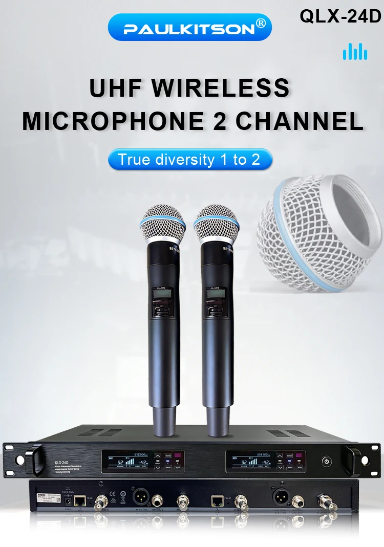 Paulkitson QLX-24D Drahtloses Mikrofonsystem Professionelles True-Diversity-Handmikrofon für Hochzeiten, Partys, Kirchen, Bühnen und KTV – Detail 1