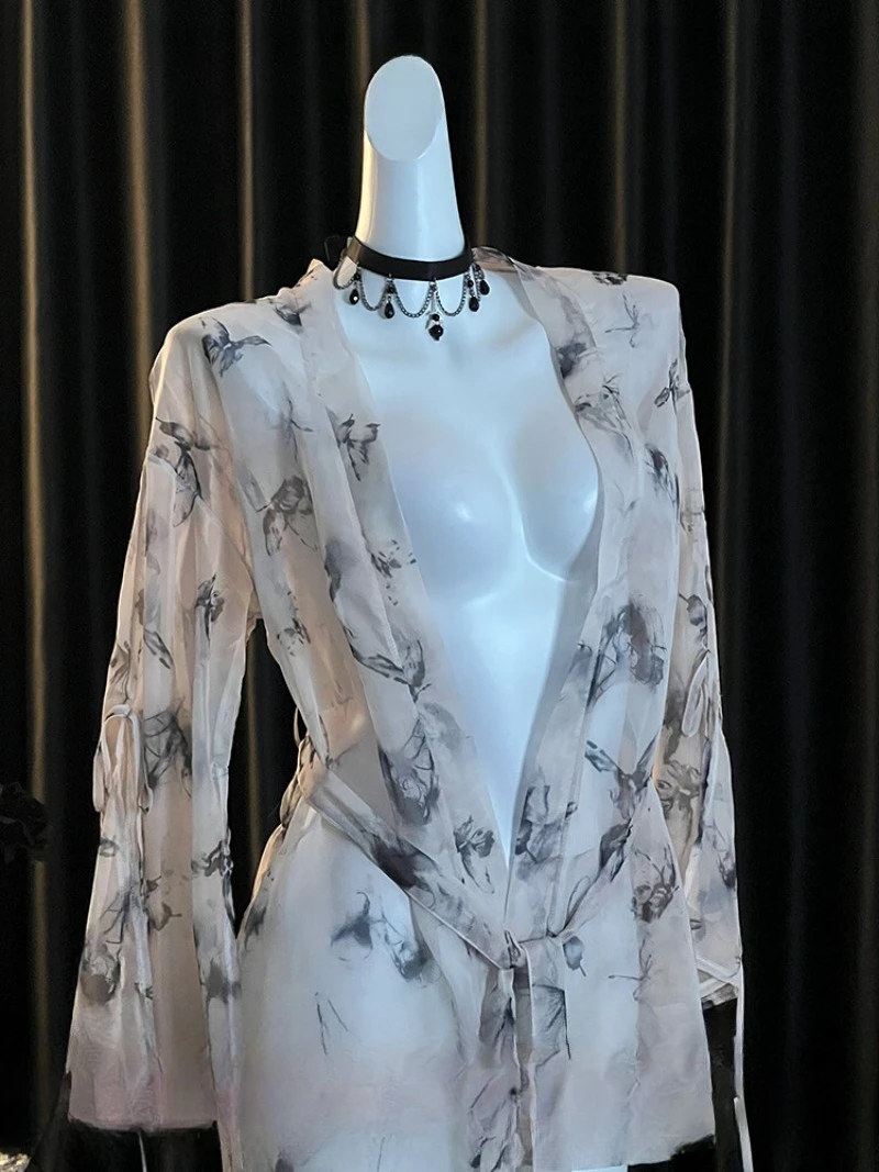 

Прозрачный сетчатый халат с бабочкой для женщин, сексуальная тюлевая ночная рубашка с высоким разрезом, нижнее белье Pure Desire, романтическая одежда для сна для свиданий с соблазнительной перспективой