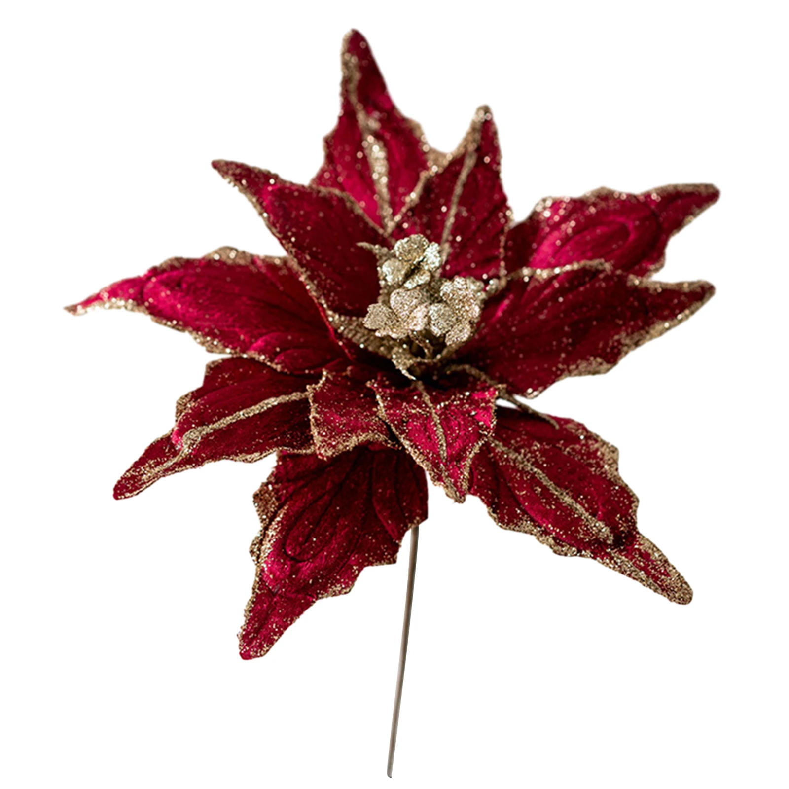 Glitter Christmas Poinsettia Flower Xmas Tree Hanging Merry Christmas Decoration For 2023 New Year Navidad Natal Noel 2024 Decor