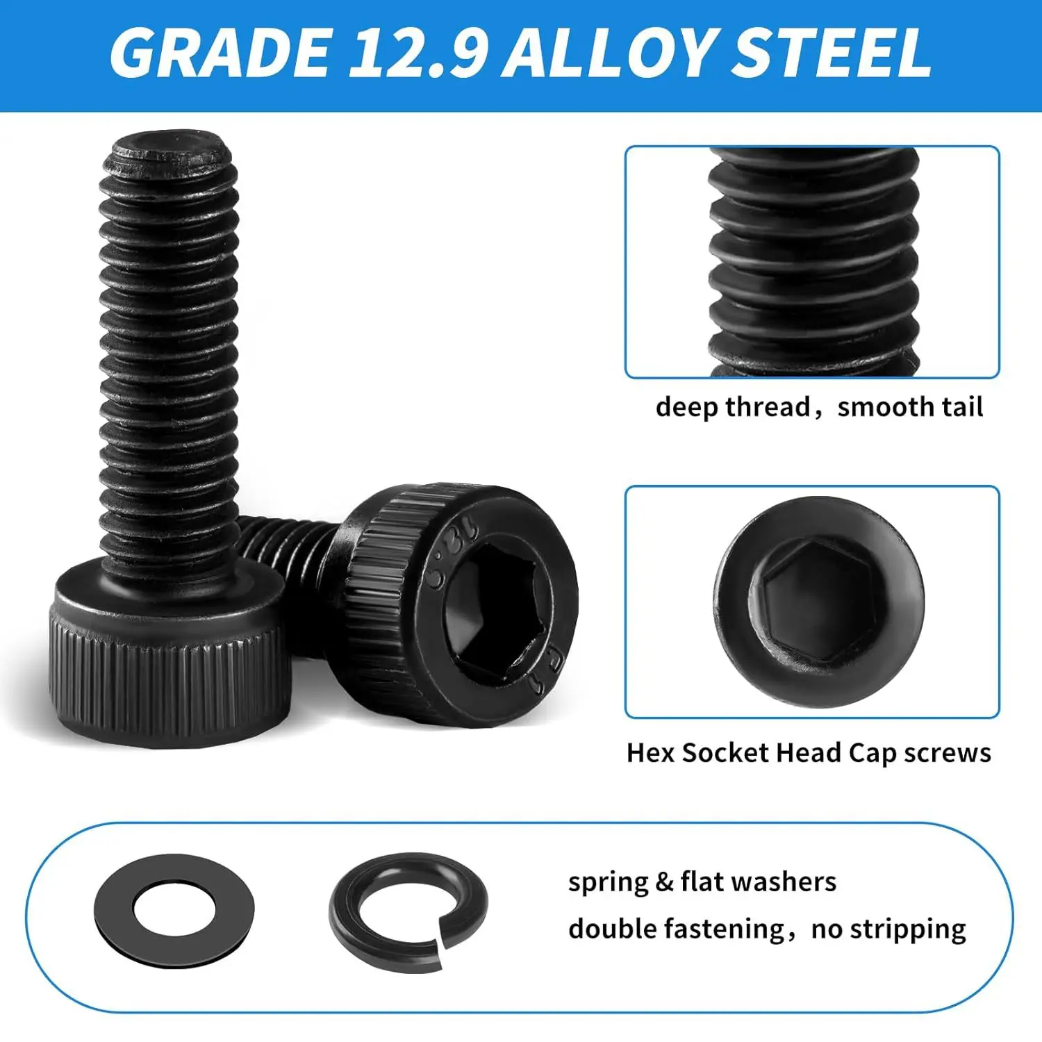 1760Pcs M2 M3 M4 M5 12.9 Grade Carbon Steel Black Cylinder Head Screws Nuts Washers Assortment Kit