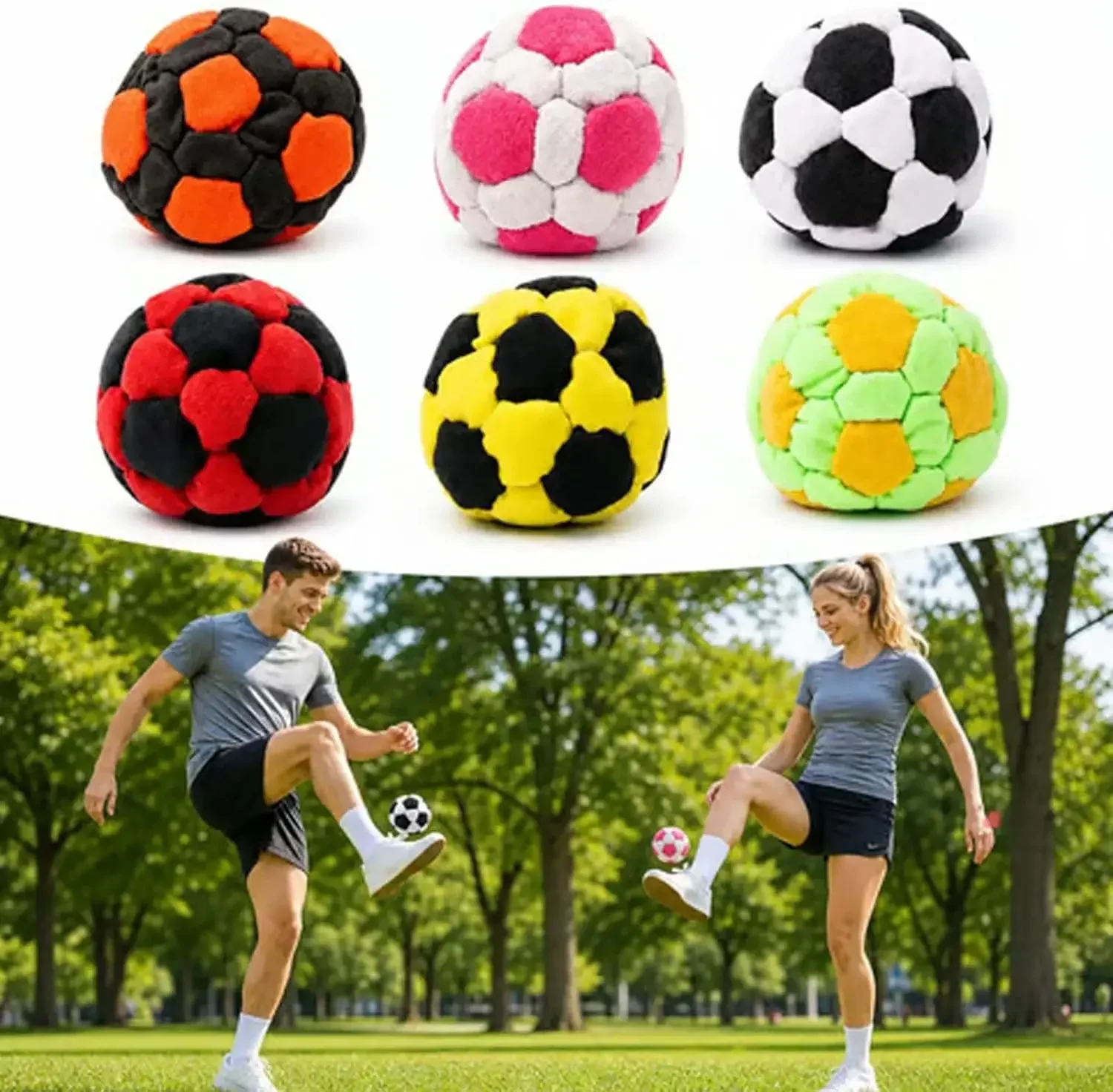 Soft Handmade Footbag Sacks Soccer Design Colorful Crochet Footbag Handmade Knitted Bean Bag for Playground Activities - view 2