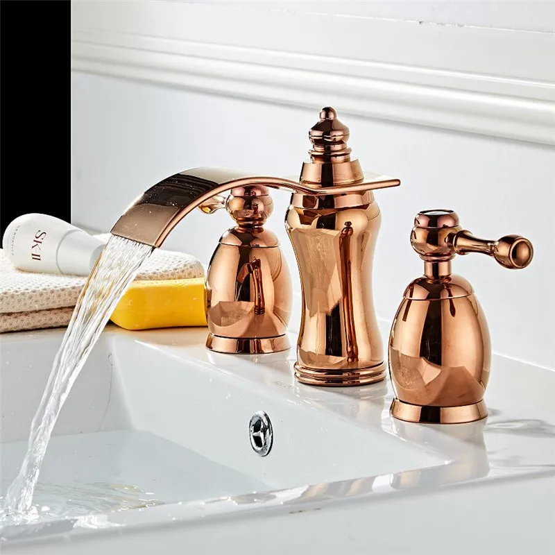 

Tuqiu Gold Bathroom Basin Faucet Hot and Cold Rose Gold lWater Faucet Widespread Sink Mixers Tap Deck Mount Wash Tub Fauctes