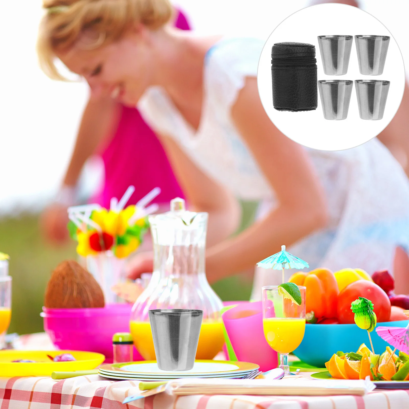 

4Pcs Stainless Steel Glasses 30Ml Portable Drinking Cups Outdoor Travel Wine Whiskey Beer Set Case