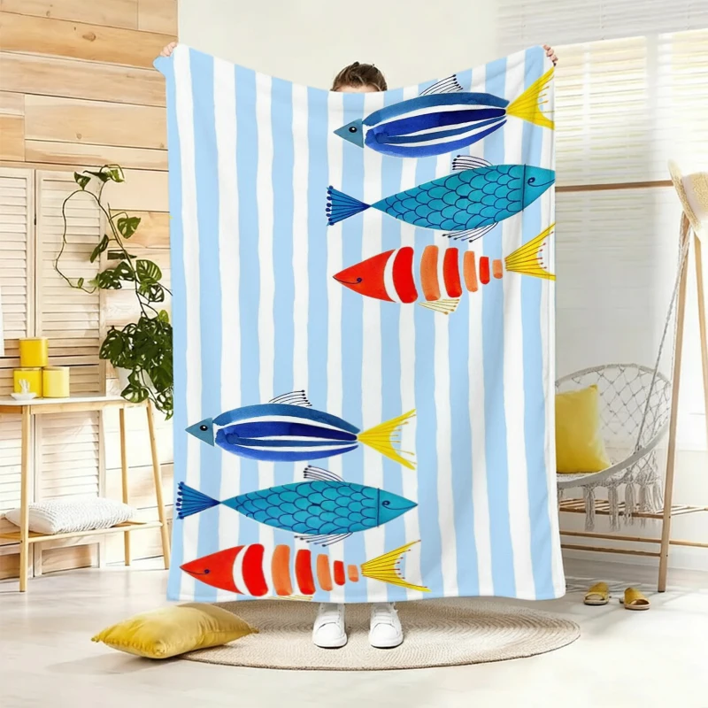 Red Crab Ocean Theme Flannel Blanket For Coastal Living Room Decor Soft Warm Throw Blanket Wrap