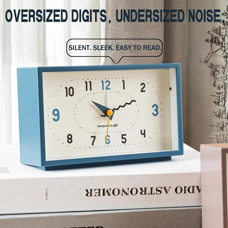 New Stylish and Minimalist Bedroom Table Alarm Clock with a Quiet Chime and Creative Wave-Shaped Hands; Requires 1 AA Battery