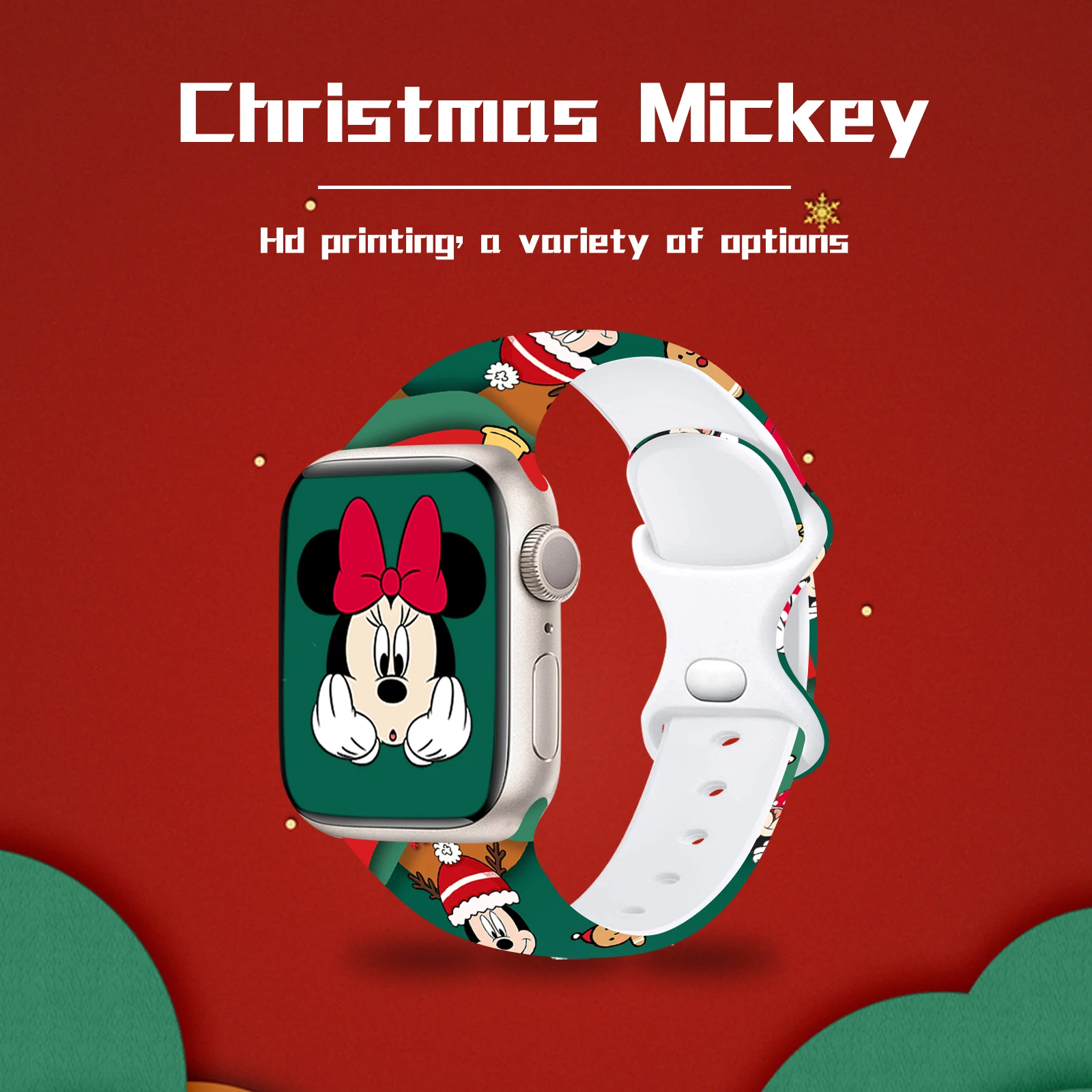 Disney Mich Christmas Silicone Strap for Apple Watch 10 9 8 7 Band Replaceable Bracelet for iWatch 46mm 44mm 42mm 41mm Watchband