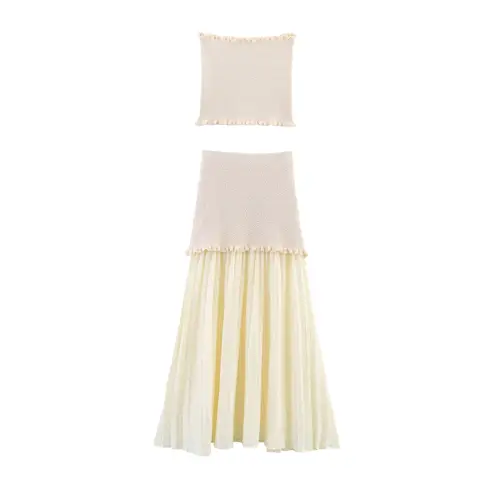 DEEABAE Höst- och vinternytt set med rund halsringning och spänne, mjukt och mångsidigt set med korta ärmar och stickad kofta, halvkjol 12 best sales Zara 2-delat set - №4