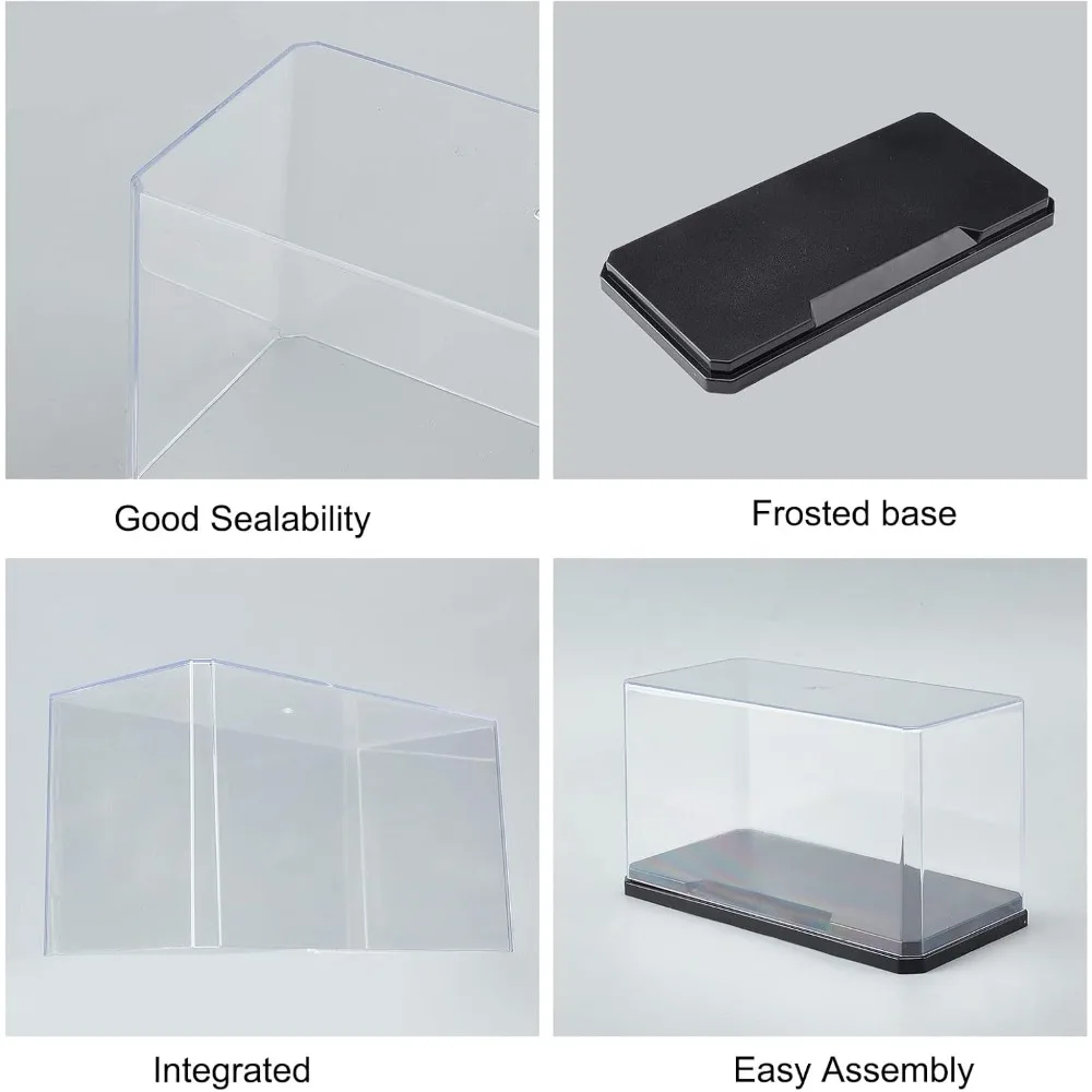 Vitrine en plastique transparent, 7x3.5x4 ", boîte de support, vitrine auto-assemblée avec base noire, protection contre la poussière