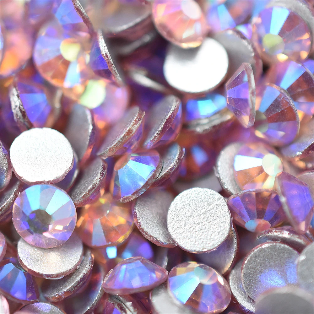 SS3-SS30 1440PCs Light Pink AB Glass 3D Nail Art Decorations Flatback Rhinestones Non HotFix Glue on Crystal Wedding Dress 066