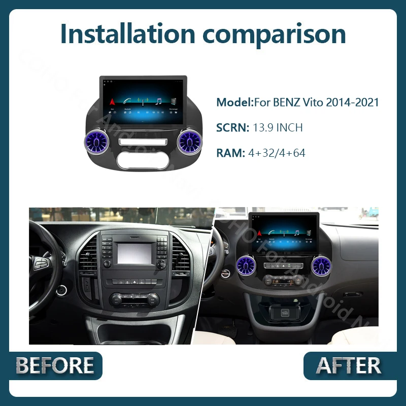 13.9 INCH For BENZ Vito 2014-2021 Android 10 Multimedia Player GPS Navigation Radio 1970*1080 Resolution Screen Stereo Head Unit