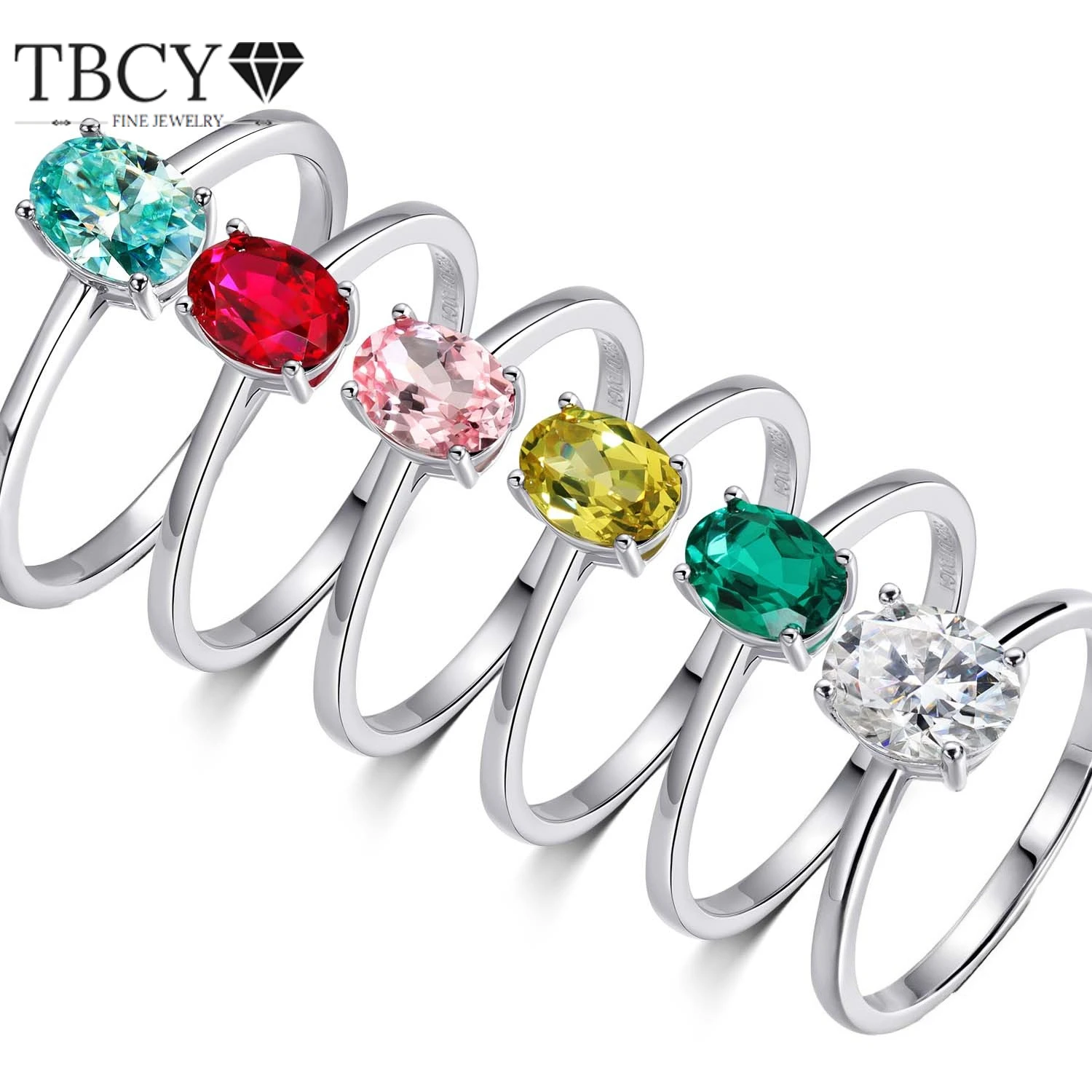 

TBCYD 1CT D Color Oval Cut Moissanite Wedding Band Ring 925 Sterling Silver Ruby Pink Yellow Blue 5*7mm Engagment Ring Jewelry