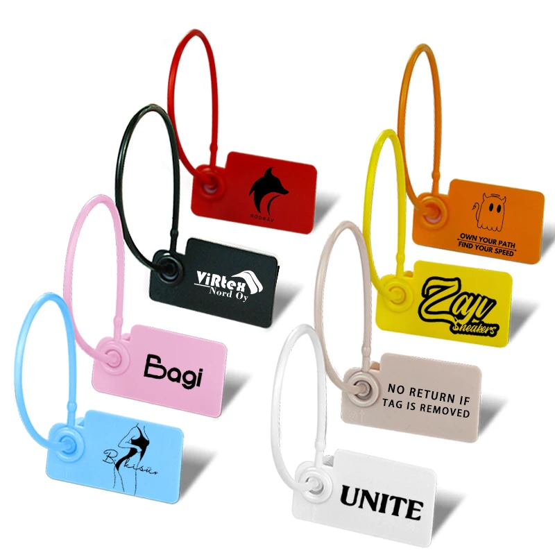 100Pcs Custom Hang Tag Plastic Disposable Garment Price Brand Logo Gift Retail Security Label Tags for Shoes and Bags 160mm