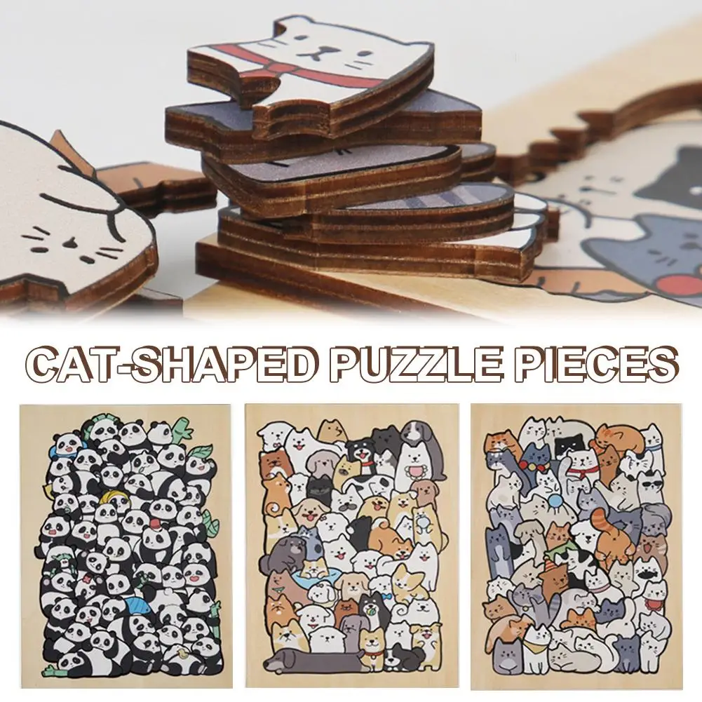 

Colorful Cat Jigsaw Puzzle High Difficulty Wooden Irregular Puzzle Fun Children Toys Creative Halloween Gifts