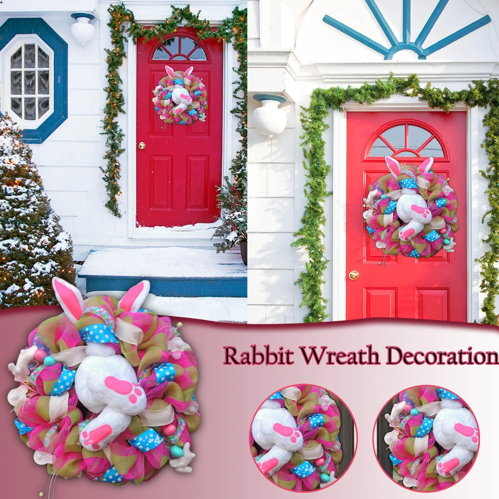 

Easter Bunny Decor Wreath Door Wall Garland Happy Easter Butterfly Rabbit 2024 New Easter Creative Garland Festival Decoration