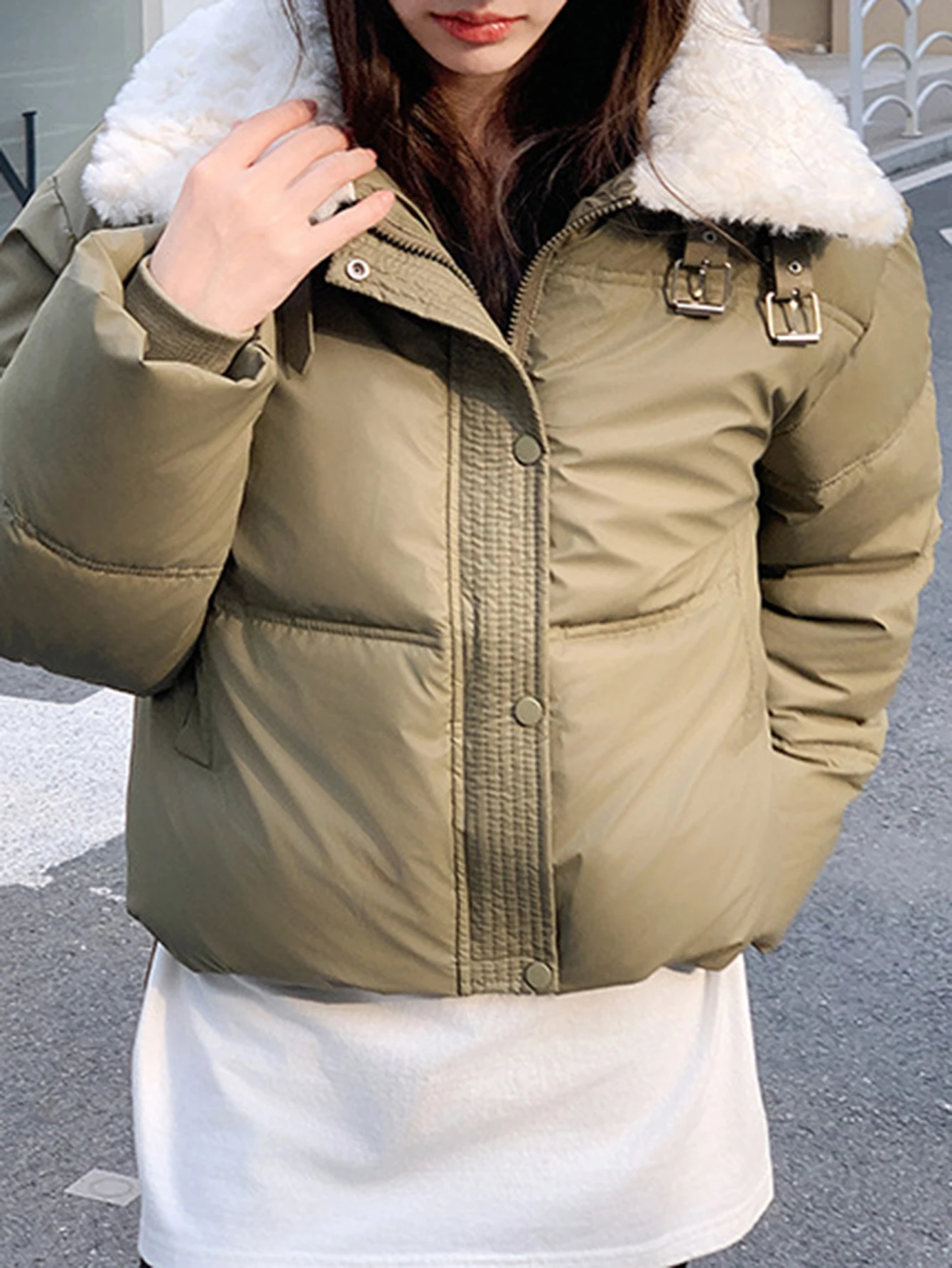 

Women's Long Sleeve down Coat Autumn Winter K-Fashion Plain Lapel Casual Style Regular Fit for Ladies