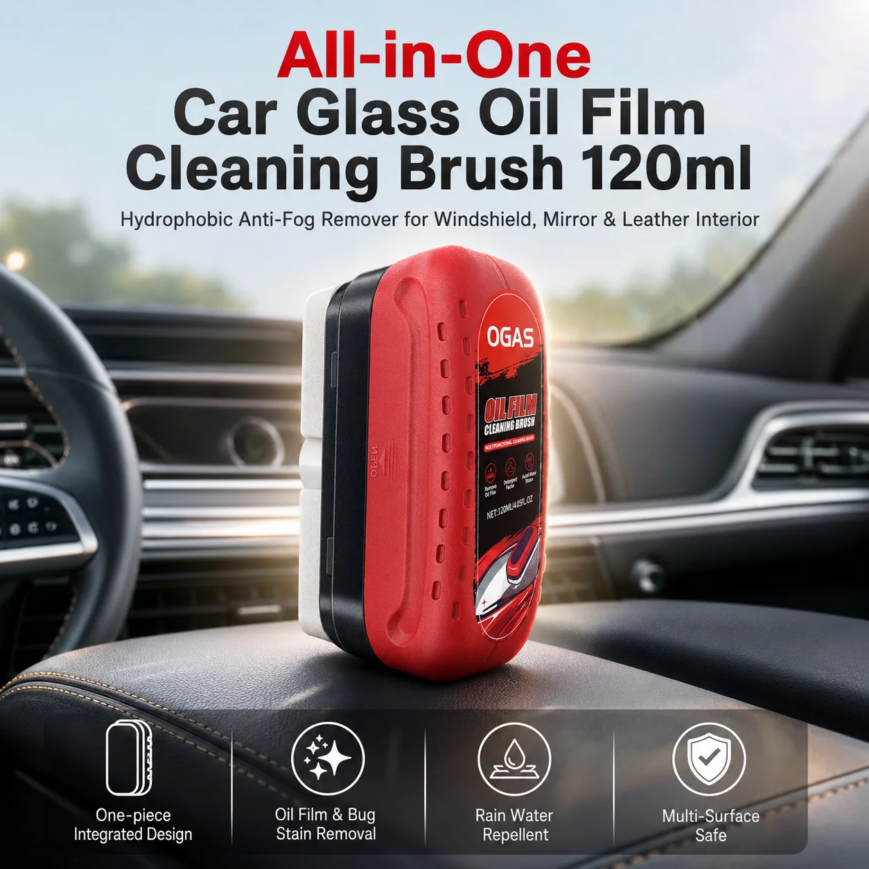 Car Glass Oil Film Cleaning Brush Hydrophobic Anti-Fog Windshield Cleaner Sponge Auto Window Mirror Home Glass Leather Interior