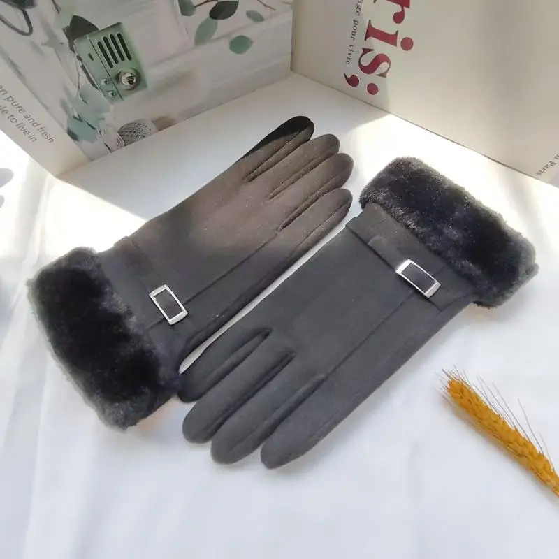 قفازات الموضة الخريف الشتاء لطيف فروي الدافئة قفازات كاملة الأصابع القفازات النساء الرياضة في الهواء الطلق الإناث قفازات قفازات شاشة اللمس #3