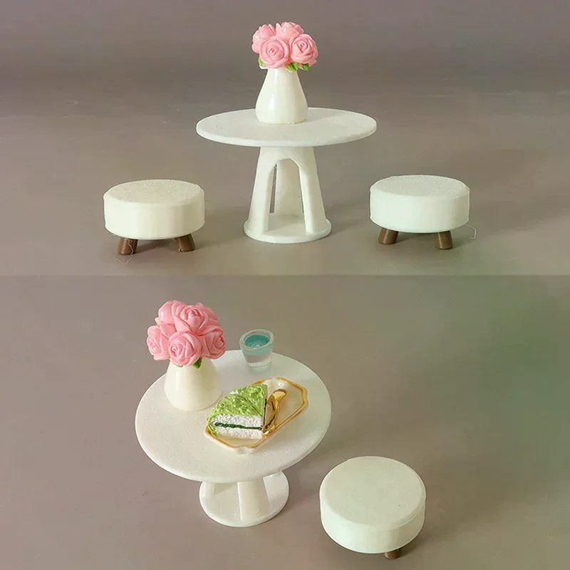 1/12 Dollhouse Miniature Simulation Round Table Stool Set Model Funiture Accessories For Doll House Decor Kids Pretend Play Toys