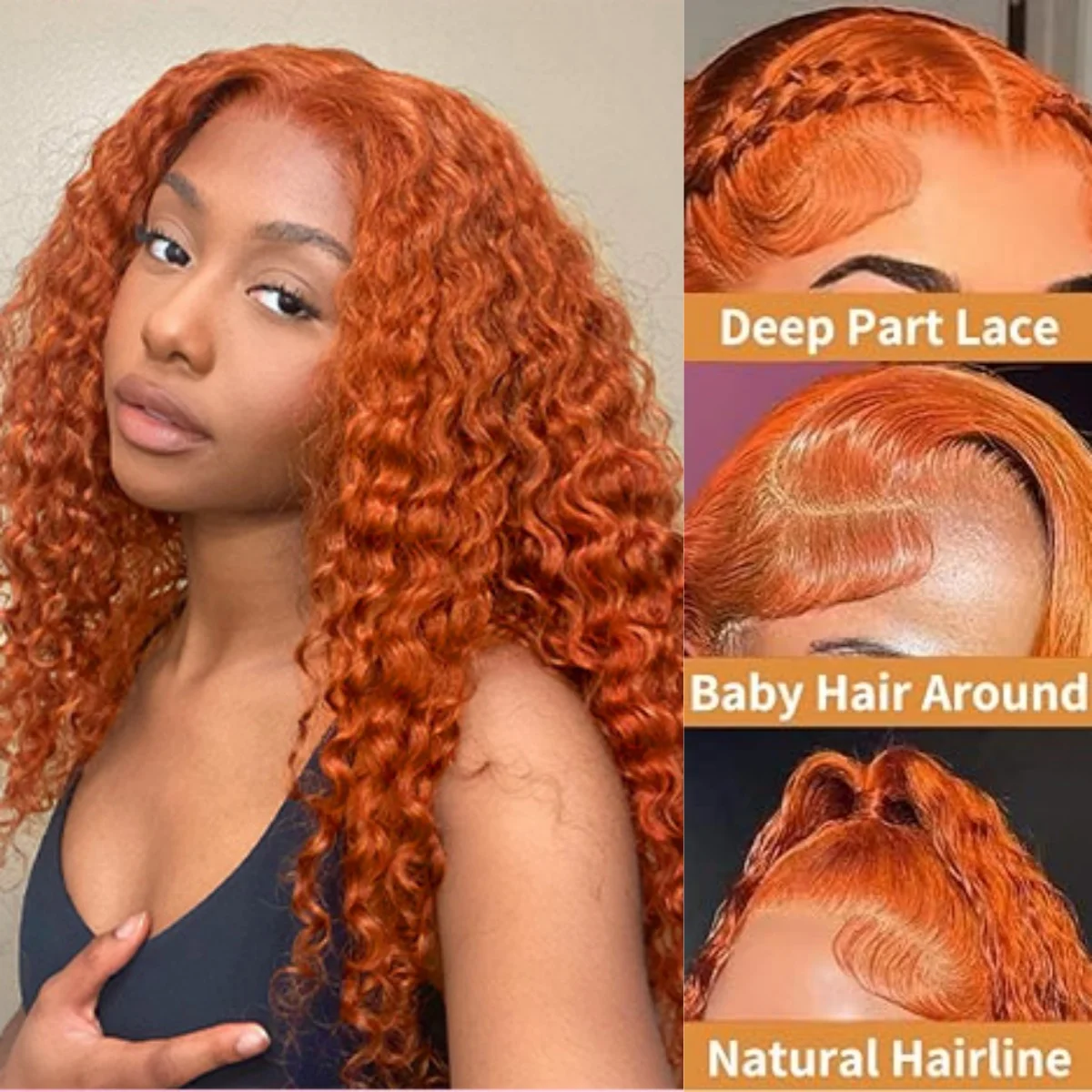 Curly Orange Ginger Highlight Human Hair Wig Lace Frontal Deep Water Wave 13x4 Lace #350 P4/27 Colored Wigs For Women Brazilian