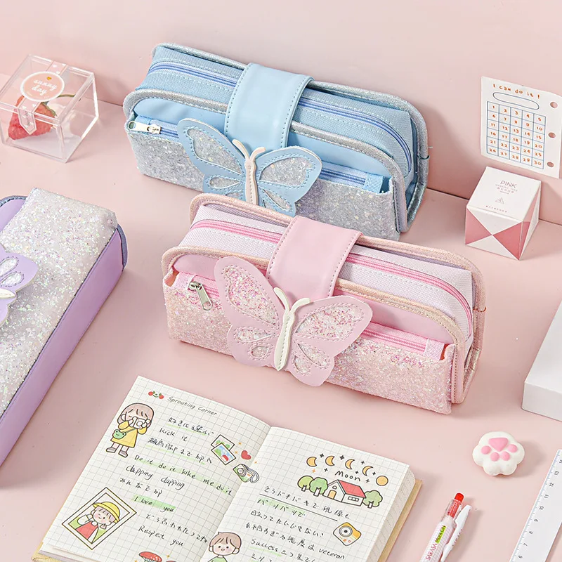 Trousse à crayons papillon séparable pour enfants, sac à stylos mignon pour filles, étui à stylos Kawaii, sac à stylos étudiant, rangement de fournitures scolaires, cadeaux