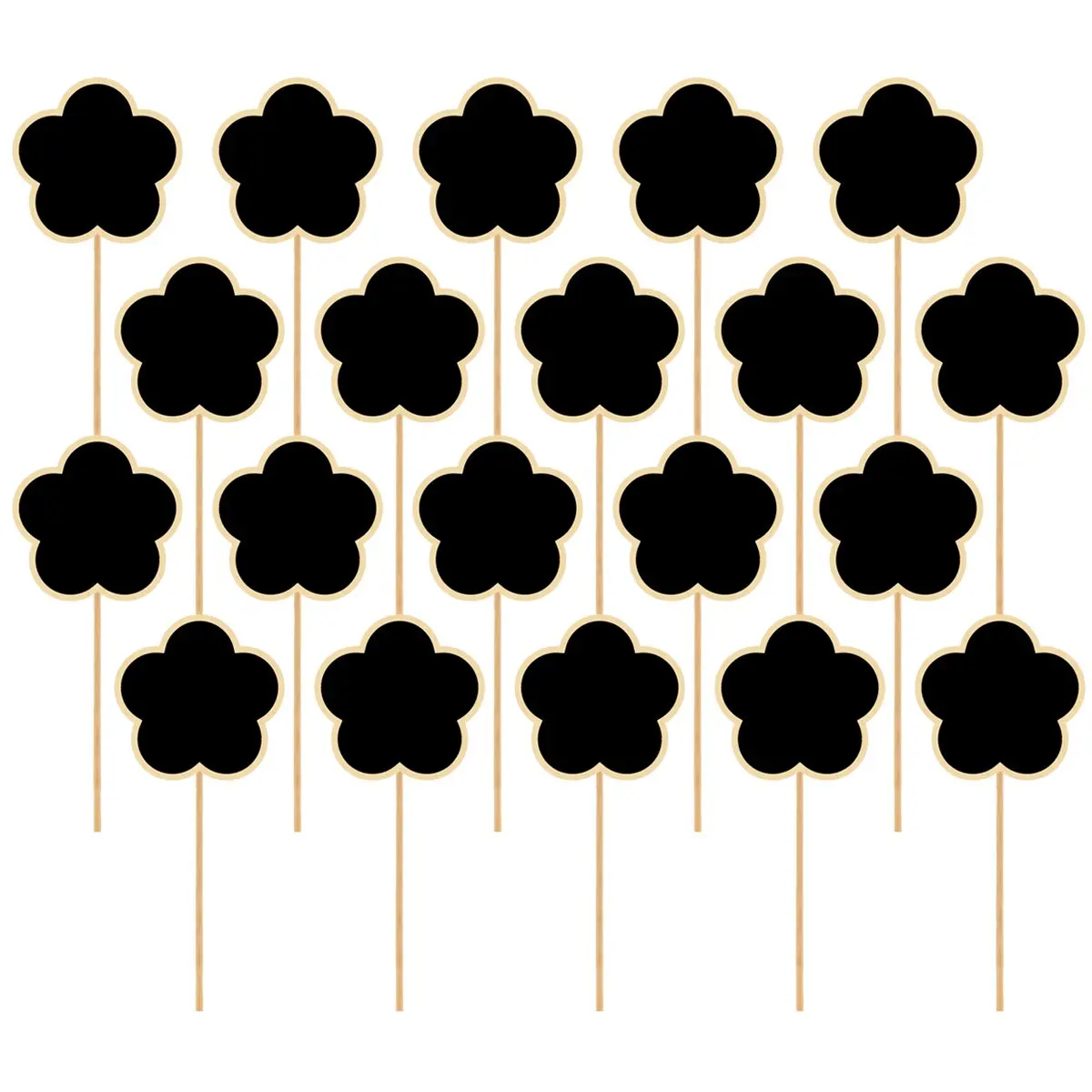 20Pcs Wooden Plant Label For Buffet Food Labels Christmas Mini Chalkboard Toppers Black Flower Shaped Garden
