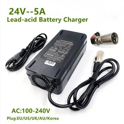 24V 5A Lead Acid Battery Charger 24V5A Fast Charger For 24V lead-acid 3-Pin XLR Connector Fast charging 28.8V/27.6V Cooling Fan