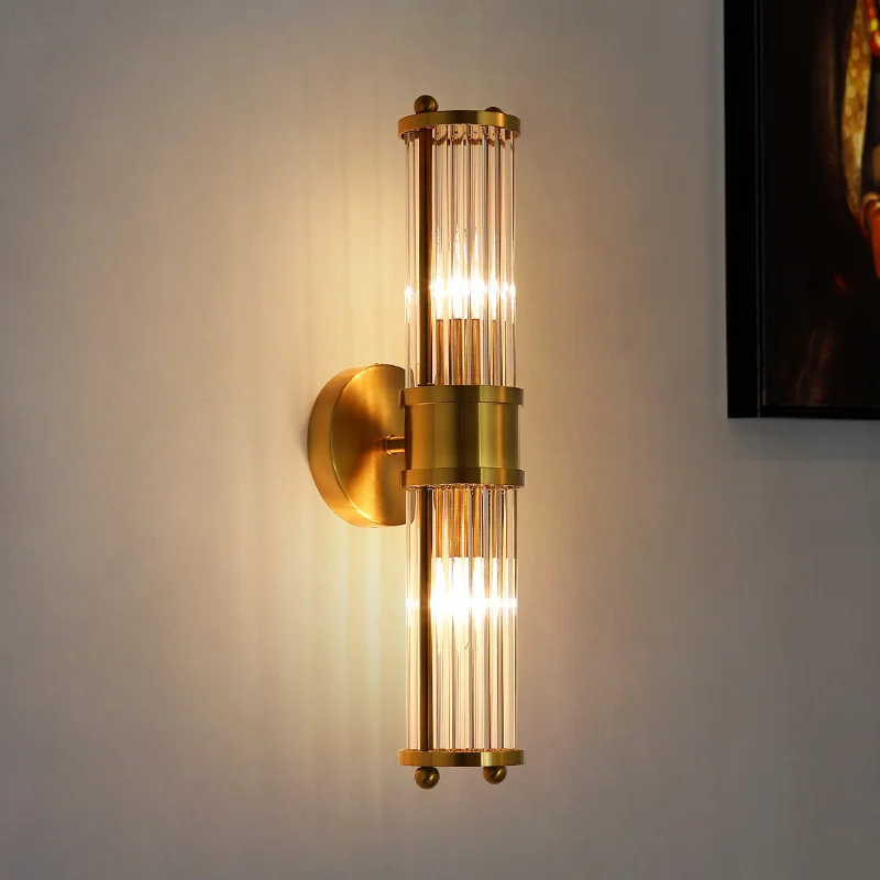 Postmodern Bedroom Bedside Wall Light Modern Crystal Staircase Lamps Gold Hotel Corridor Custom LED Sconce Lighting