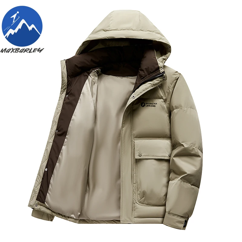 Maxbarley في الهواء الطلق الدافئة أسفل سترة الرجال الشتاء 2026 العلامة التجارية سميكة بطة أسفل معطف مبطّن جودة عالية رقيق يندبروف البخاخ سترات