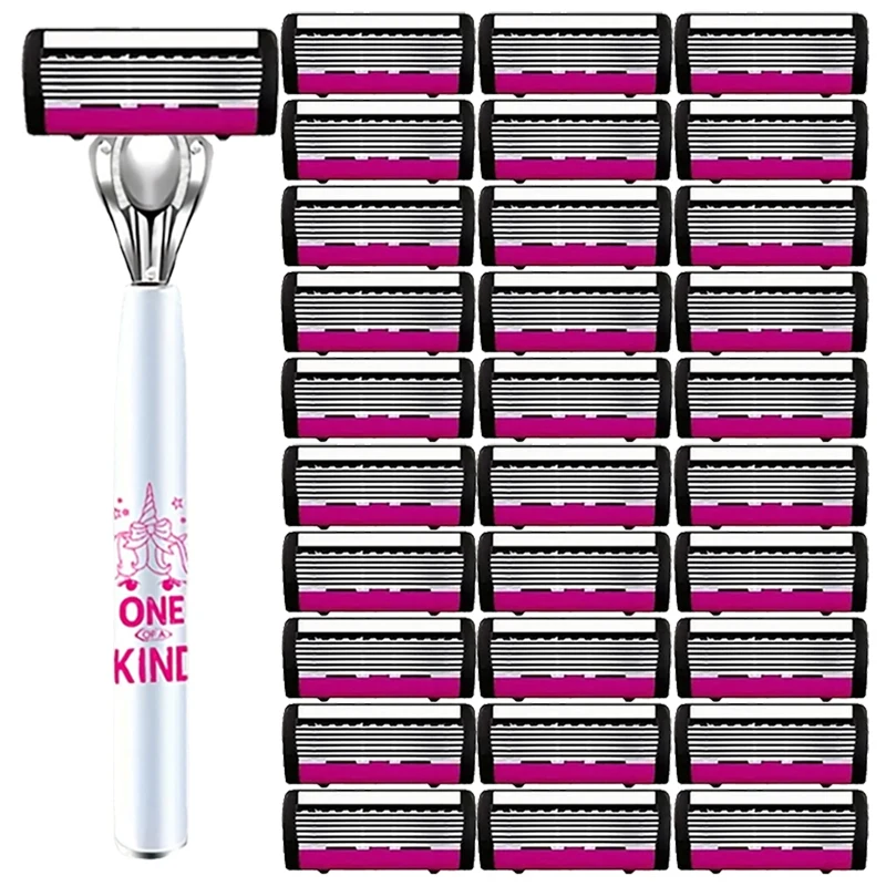 Maquinilla de Afeitar Manual para Mujer, Depilación, Cuchilla de Acero Inoxidable de 6 Capas, Cabezal de Afeitar Reemplazable