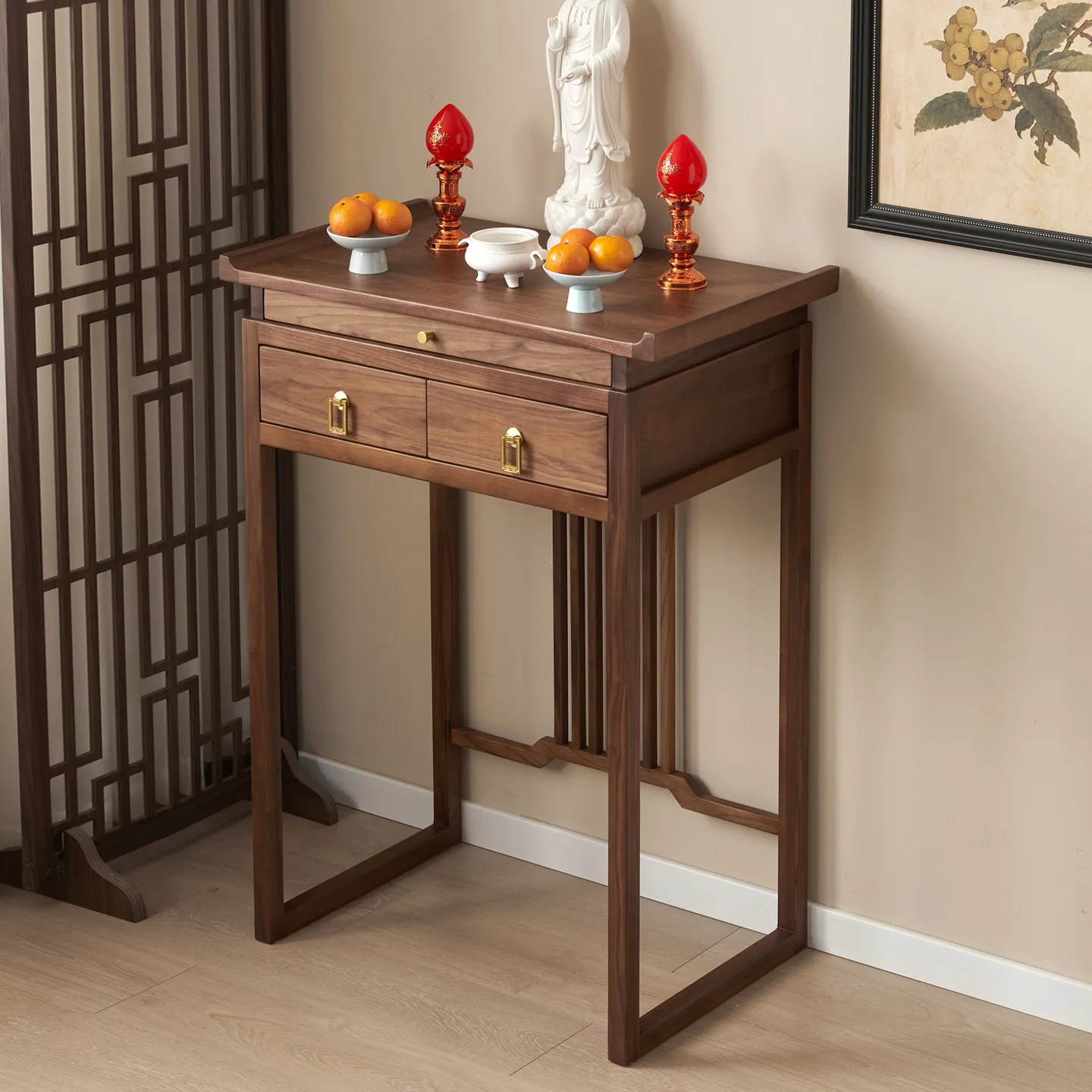 Buddhist platform offering incense table, God of Wealth offering platform incense table, Buddhist niche, solid wood household