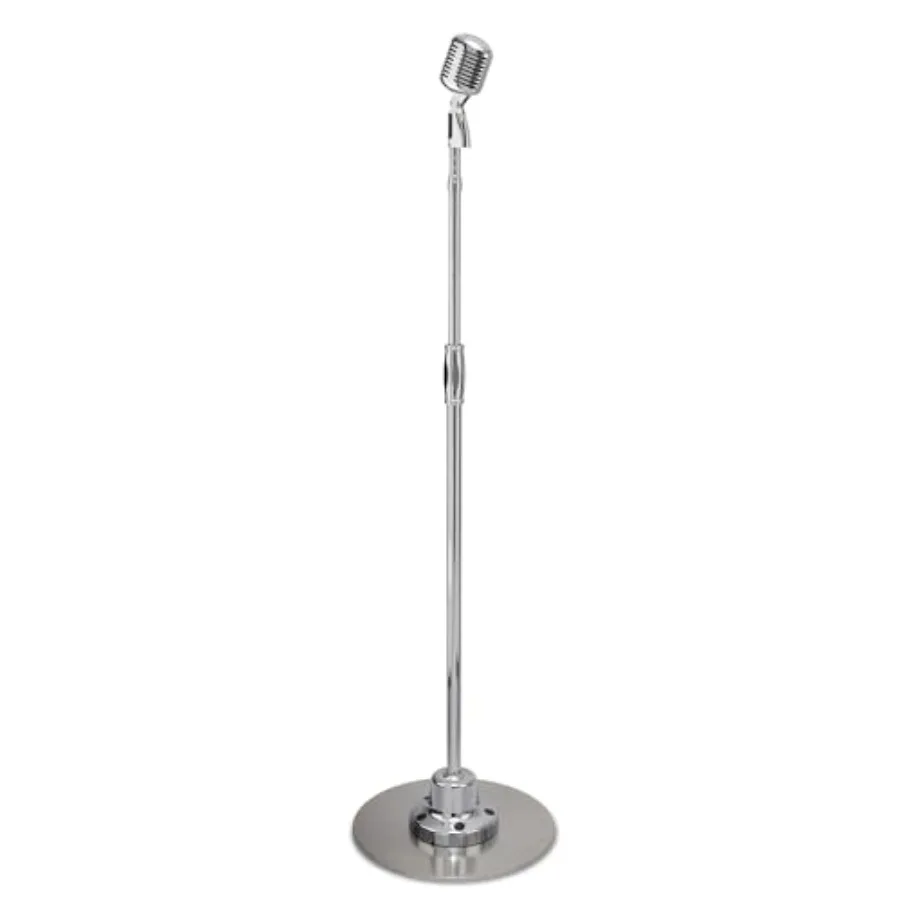 

Ретро-микрофон в классическом винтажном стиле, однонаправленный, с регулируемой подставкой, кабелем XLR, серебристой отделкой, для динамического вокала