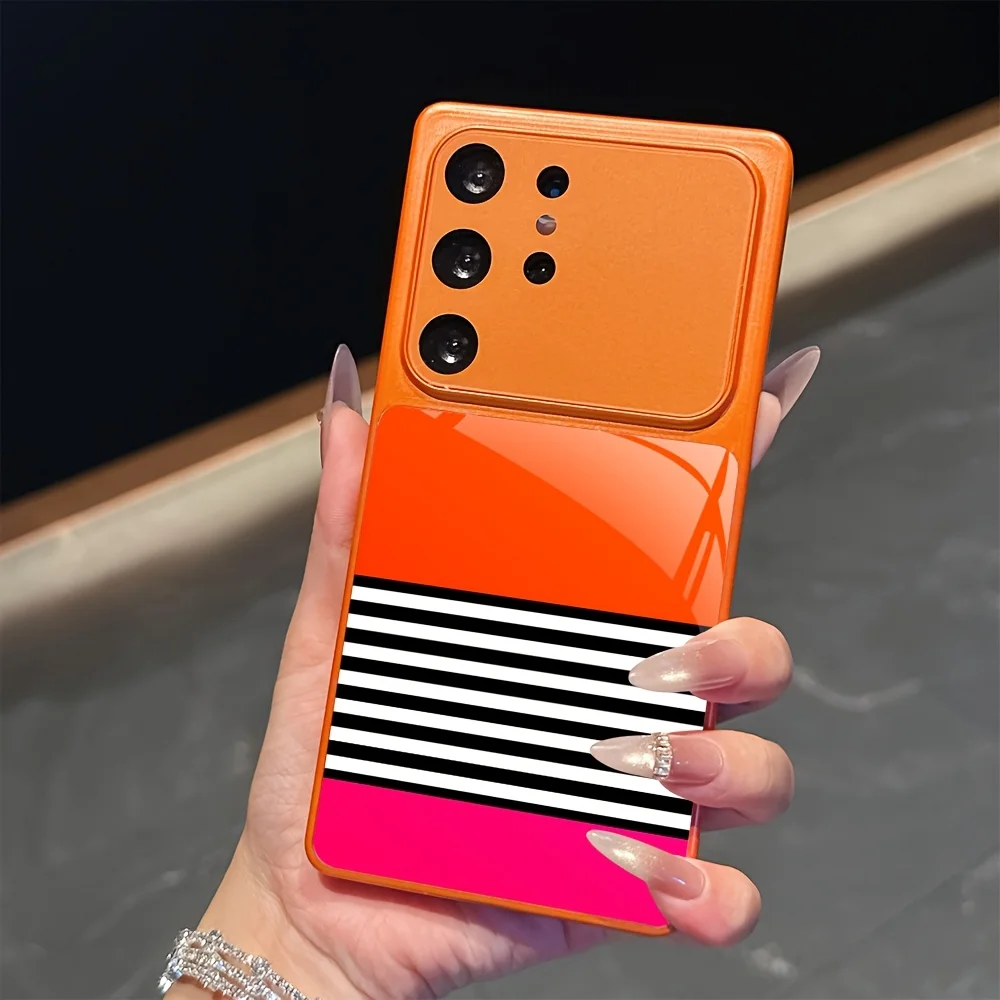 Fashion stripes Orange Phone case s26 ultra case s25 Glass phone case for Samsung Galaxy s26/s25/s24/s23/s22/s21 Ultra FE Plus