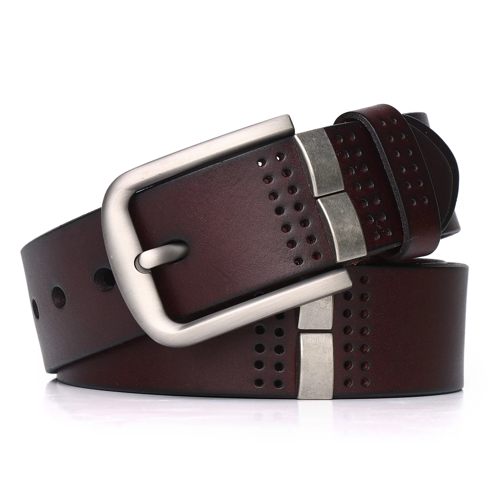 3.8CM Mens Belt Genuine Leather Fashion Unique Design Jeans  Alloy Nails Rivet Belts Top Quality Cowhide Leather