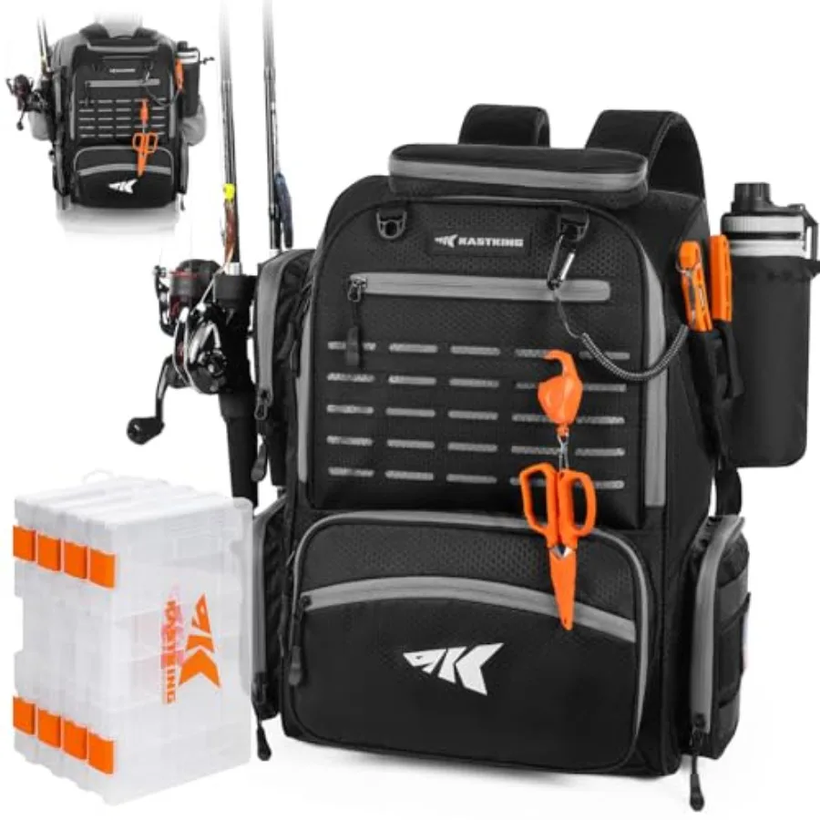 

Рыболовный рюкзак KastKing Bait Boss с держателями для удилищ, 4 коробками для снастей, дождевиком, 45/43 л, большой объем для рыболовного снаряжения