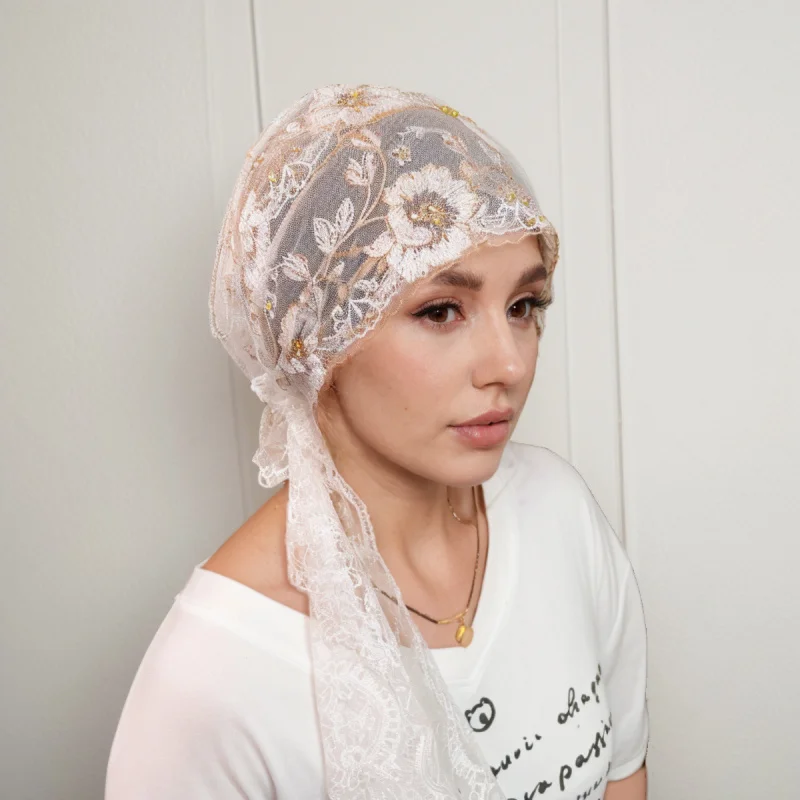 1 pc Popular Fishtail Woman Muslim Tassel Hat Scarf Towel Ethnic Embroidery Beaded Headscarf Breathable Veil