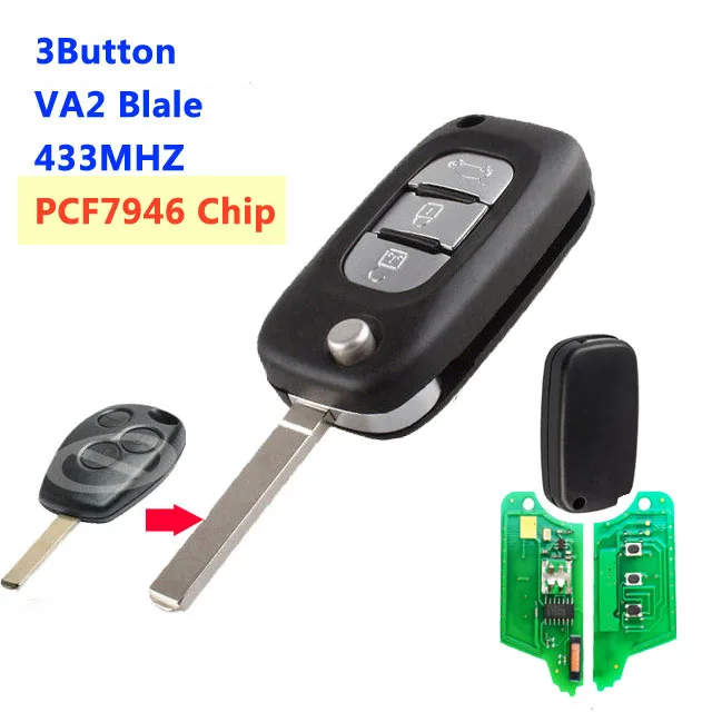 XNRKEY Replacement Modified Flip Remote Key For Renault Kangoo Clio III Modus Trafic Master Duster 433MHz PCF7946 Car Key