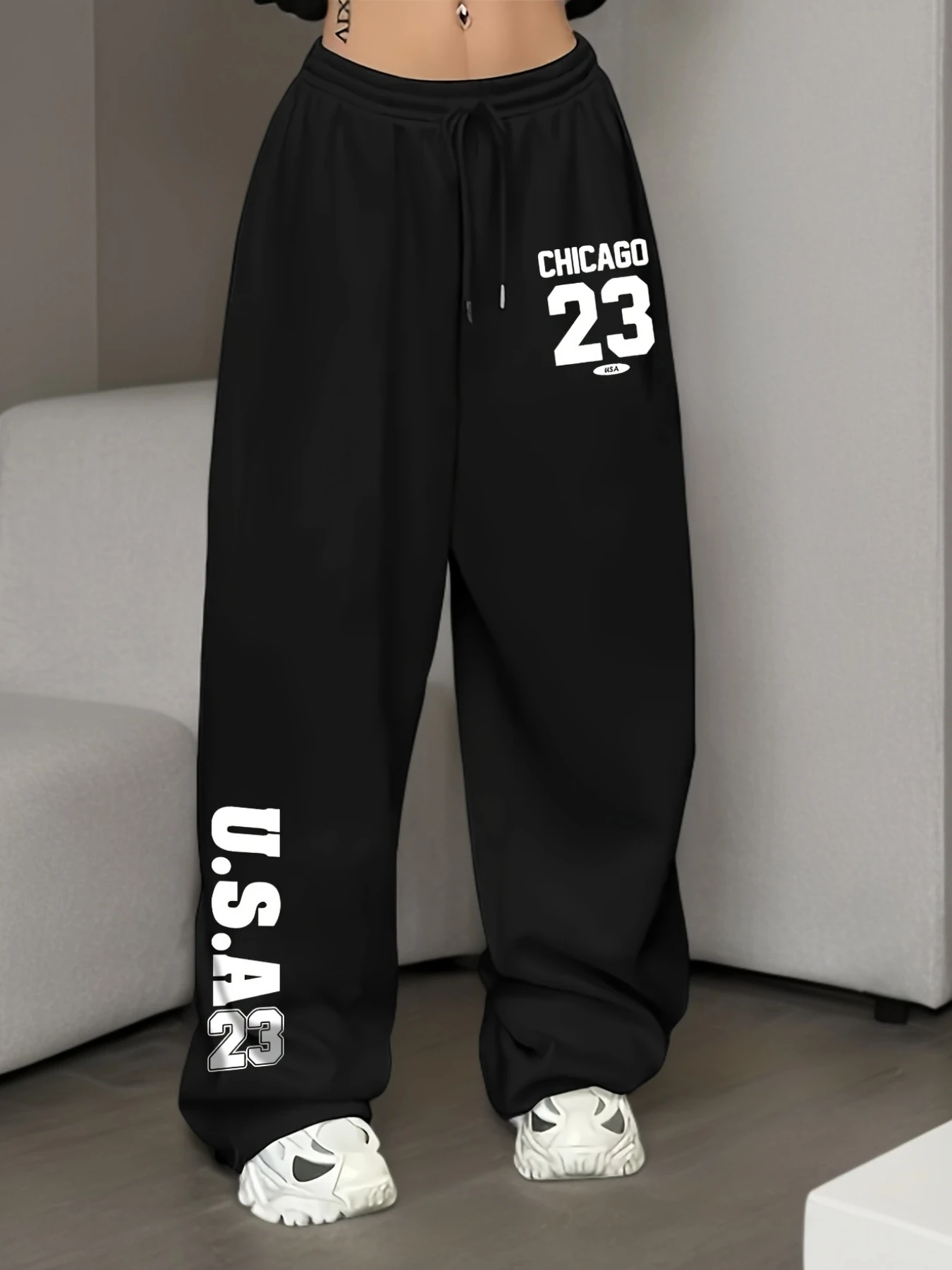 

Letter-printed Casual Sportswear Pants, Drawstring Straight-leg Sportswear Pants for Both Men and Women, Wide-leg Pants