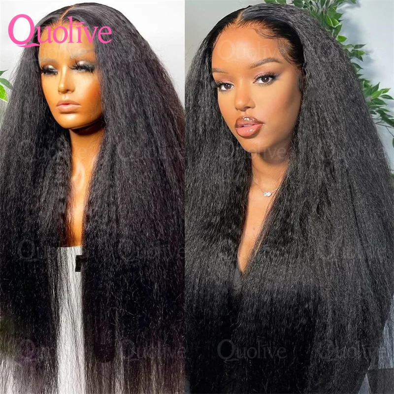 

Kinky Straight Wig With Drawstring Natural Black Human Hair Wigs No Glue Fit For All Head Sizes Wigs For Women